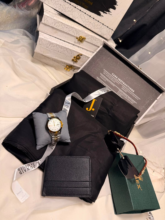 Luxury Black Suit, Silver Rolex Watch & J. Dot Premium Gift Box