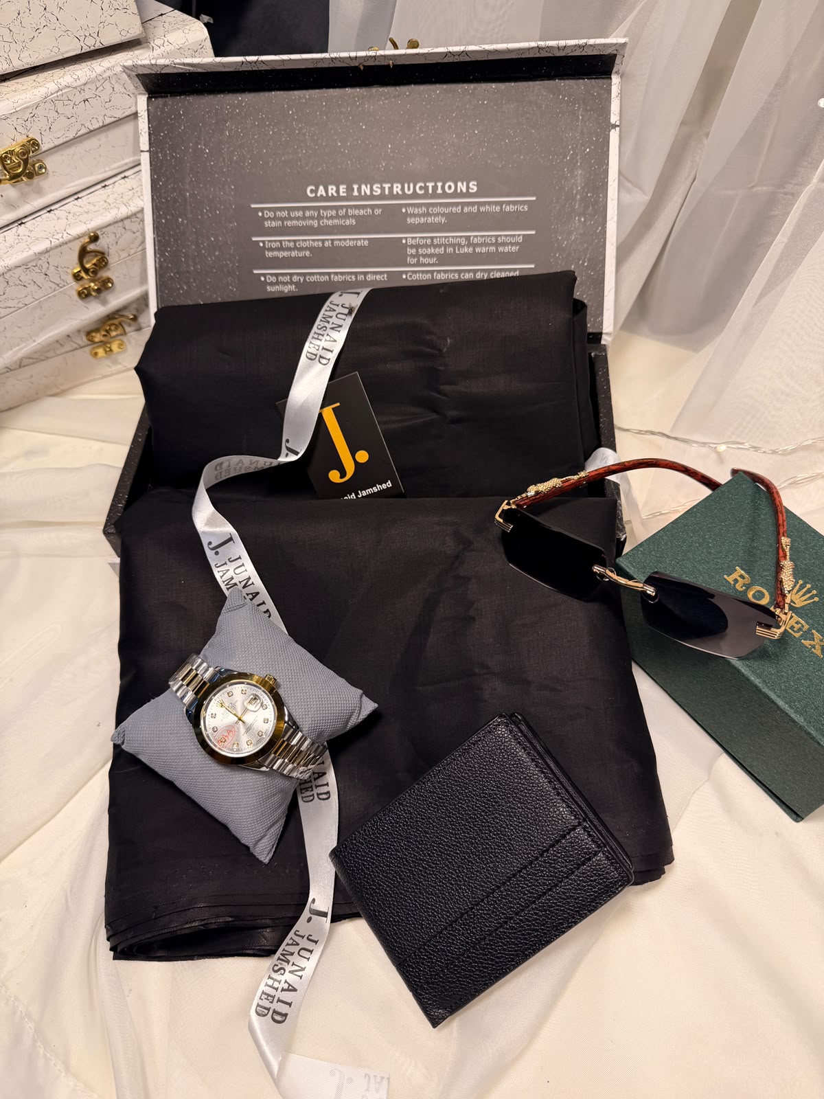 Luxury Black Suit, Silver Rolex Watch & J. Dot Premium Gift Box