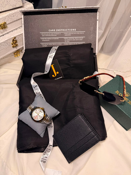 Luxury Black Suit, Silver Rolex Watch & J. Dot Premium Gift Box