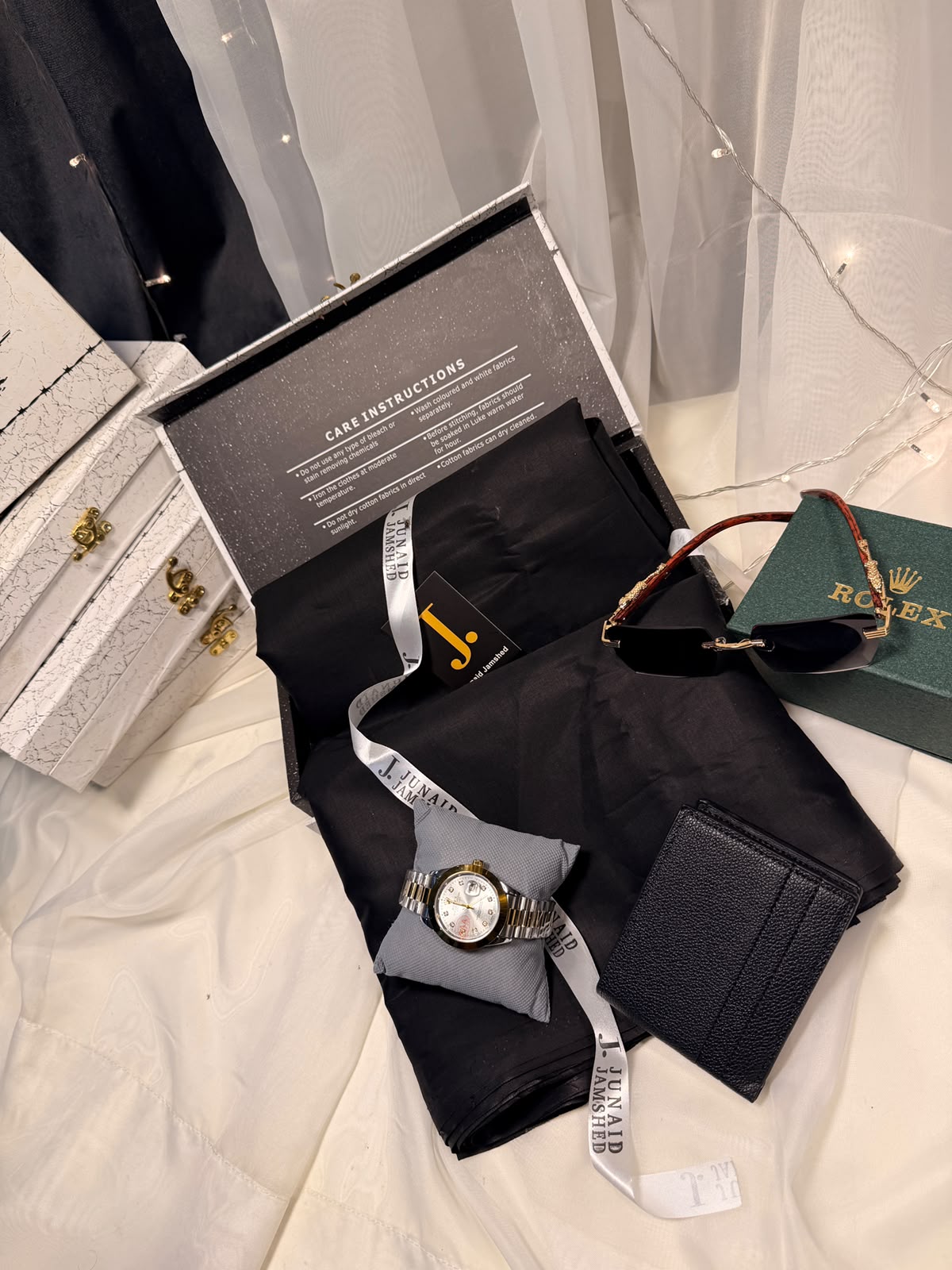 Luxury Black Suit, Silver Rolex Watch & J. Dot Premium Gift Box