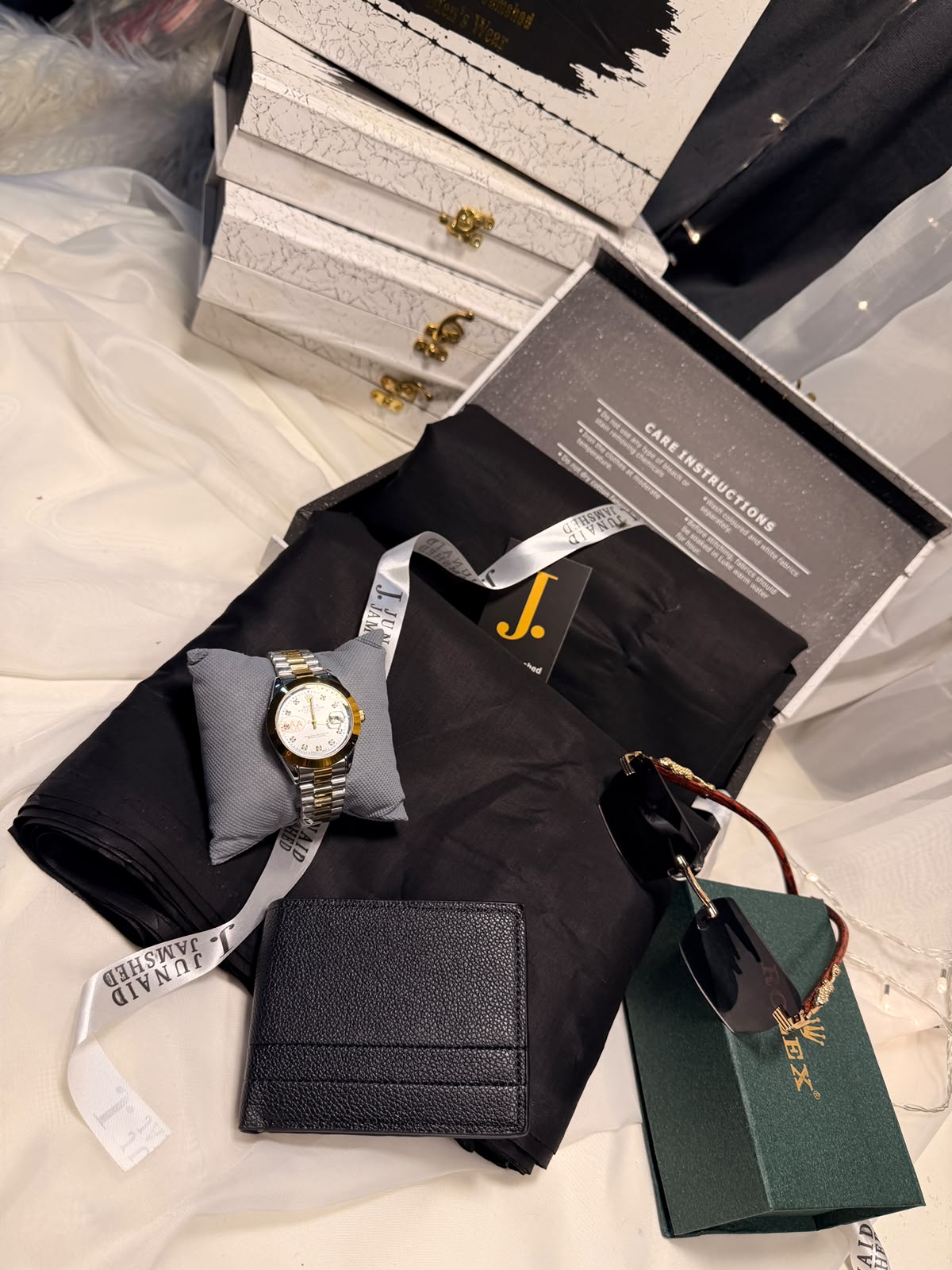 Luxury Black Suit, Silver Rolex Watch & J. Dot Premium Gift Box